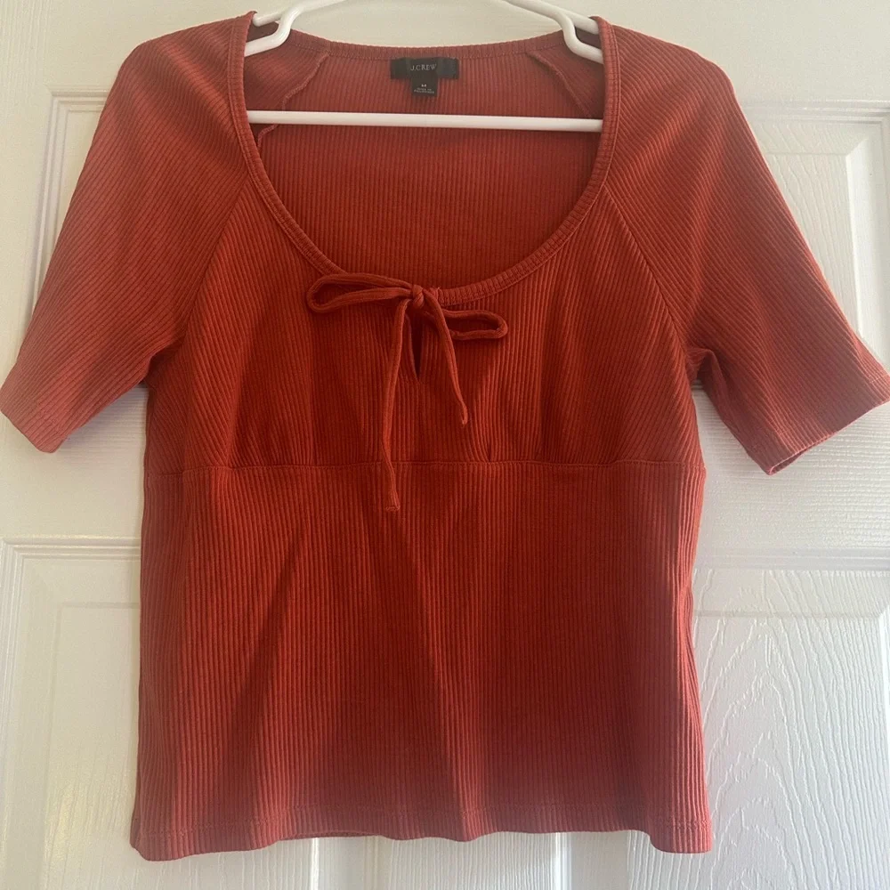 J. Crew Tie Front Vintage Rib T-Shirt Top Burnt Sienna M